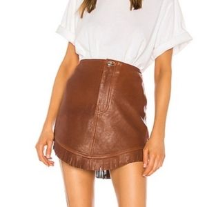 GRLFRND Sadie Leather Fringe Mini Skirt in Brown